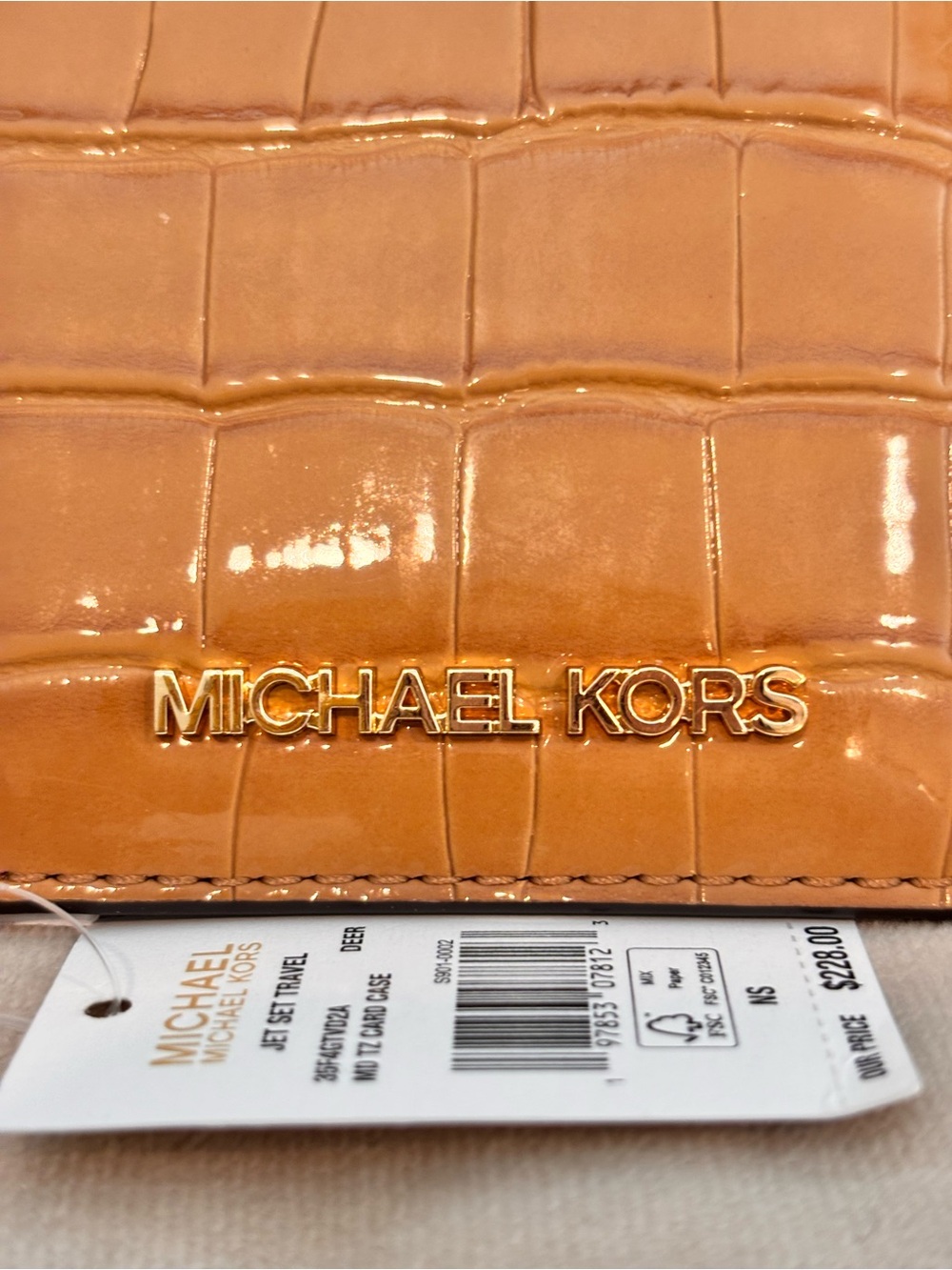 Michael Kors Croc Embossed Jet Set Travel Medium Top-Zip Card Case - Picture 3 of 11